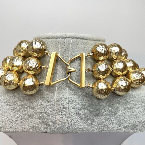 Vintage Les Bernard Gold Ball Beaded 3 Layer Necklace 16mm Statement Bold - Picture 6 of 9